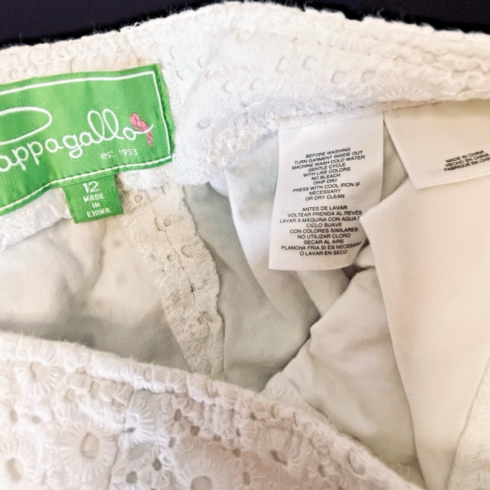 Cappagallo White Eyelet Lined Shorts Size 12 Side Slash Pockets Back Zip 36 - Picture 6 of 10